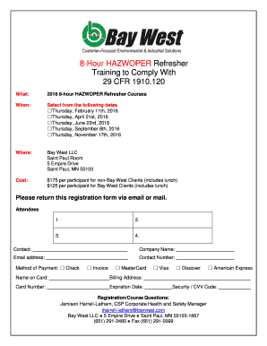 Fillable Online 8-Hour HAZWOPER Refresher Training to Comply With ...