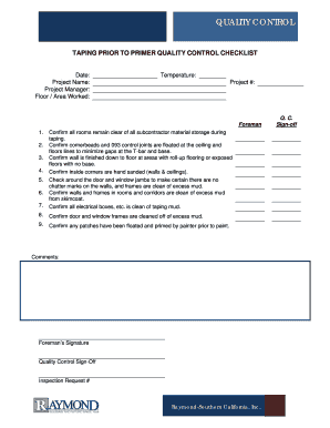 Fillable Online QUALITY CONTROL Forms - raymondgroup.com Fax Email ...