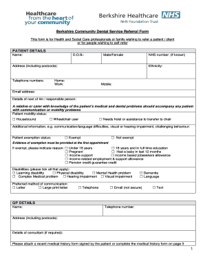Berkshire Community Dental Service Referral Form
