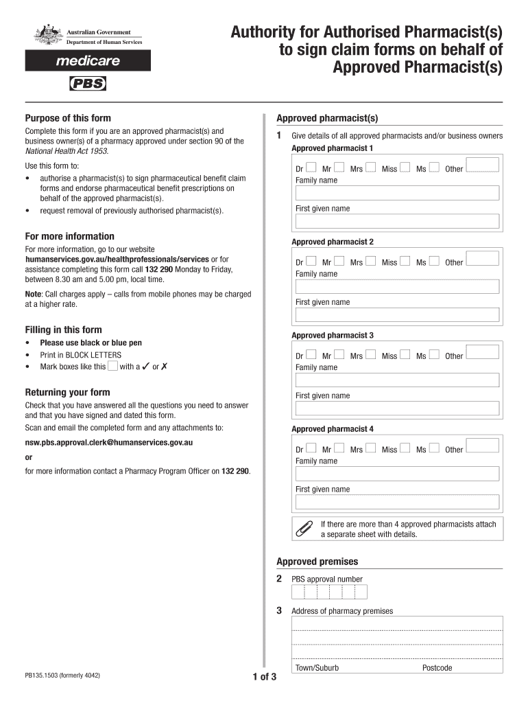 Fillable Online humanservices gov Authority for Authorised Pharmacist(s