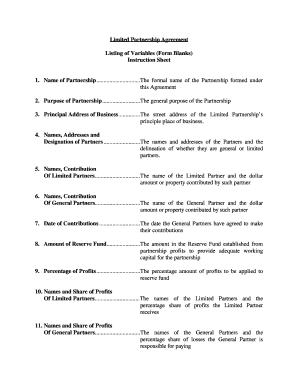 Limited Partnership Agreement Listing of Variables (Form ...