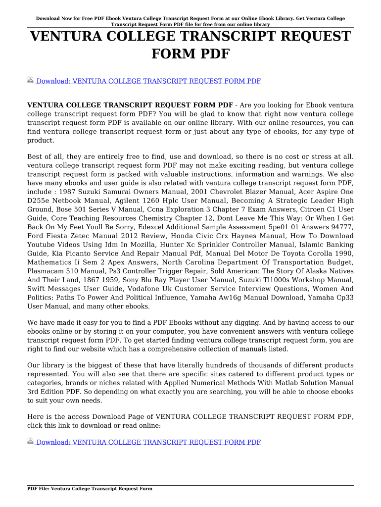 Fillable Online VENTURA COLLEGE TRANSCRIPT REQUEST FORM PDF. VENTURA