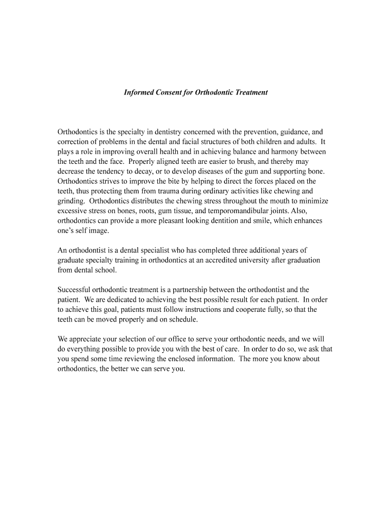 Fillable Online Informed Consent for Orthodontic Treatment Fax Email