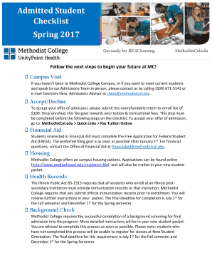 Admitted Student Checklist - methodistcol.edu