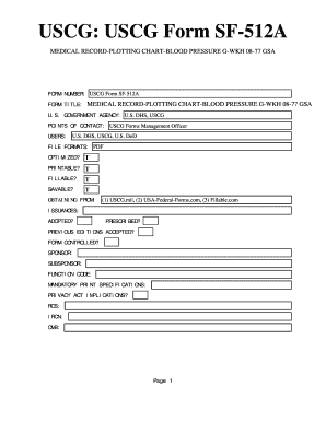 Printable nhs blood pressure recording chart - USCG Form SF-512A. MEDICAL RECORD-PLOTTING CHART-BLOOD PRESSURE G-WKH 08-77 GSA