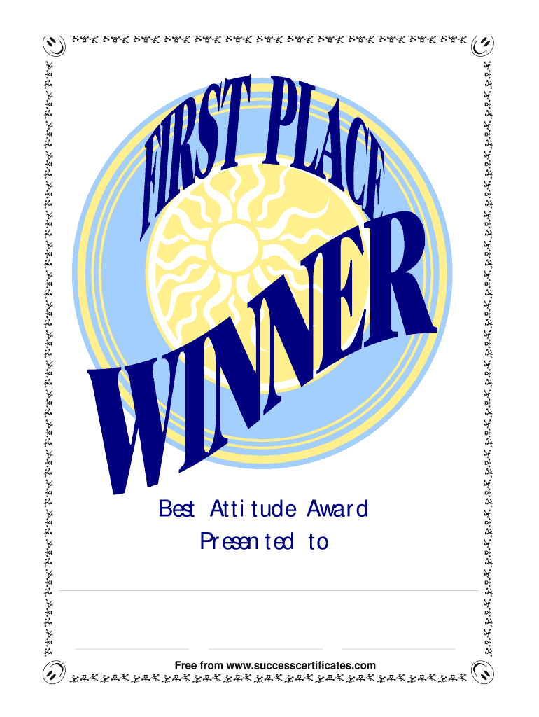 Fillable Online Best Attitude Award Presented to - Success Certificates ...