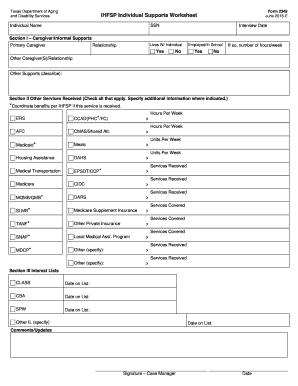 IHFSP Consumer Supports Worksheet. Form 2349