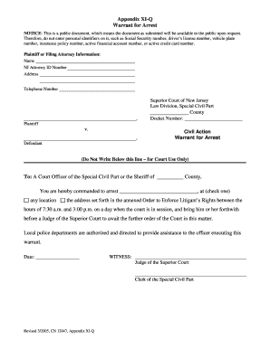 Warrant for Arrest - Appendix XI-Q. Warrant for Arrest - Appendix XI-Q