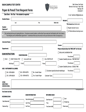 Fillable Online utoledo Paper and Pencil Test Request Form. Fill in the ...