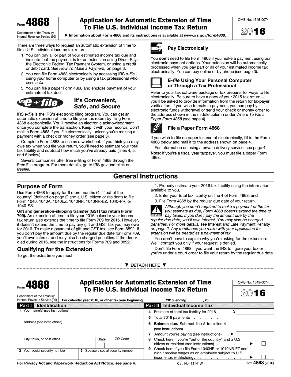 Printable 4868 Tax Form | TUTORE.ORG - Master of Documents