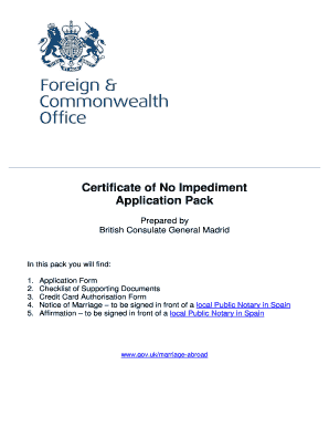 Certificate of No Impediment Application