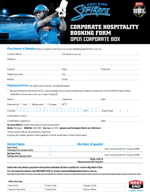 CORPORATE HOSPITALITY BOOKING FORM OPEN CORPORATE BOX