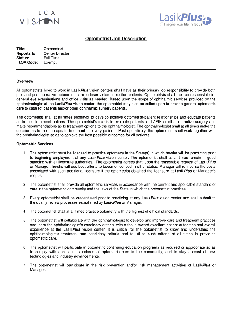 Fillable Online cfsop Optometrist Job Description cfsop Fax Email