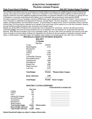 Budgeting worksheets for students - BUDGETING WORKSHEET Physician Assistant Program - wakehealth