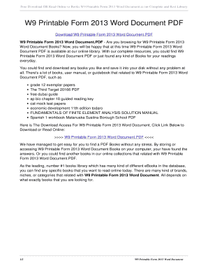 Fillable Online W9 Printable Form 2013 Word Document PDF. w9 printable ...