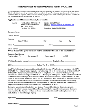 Fillable Online Ferndale School District 502 Small Works Roster ...