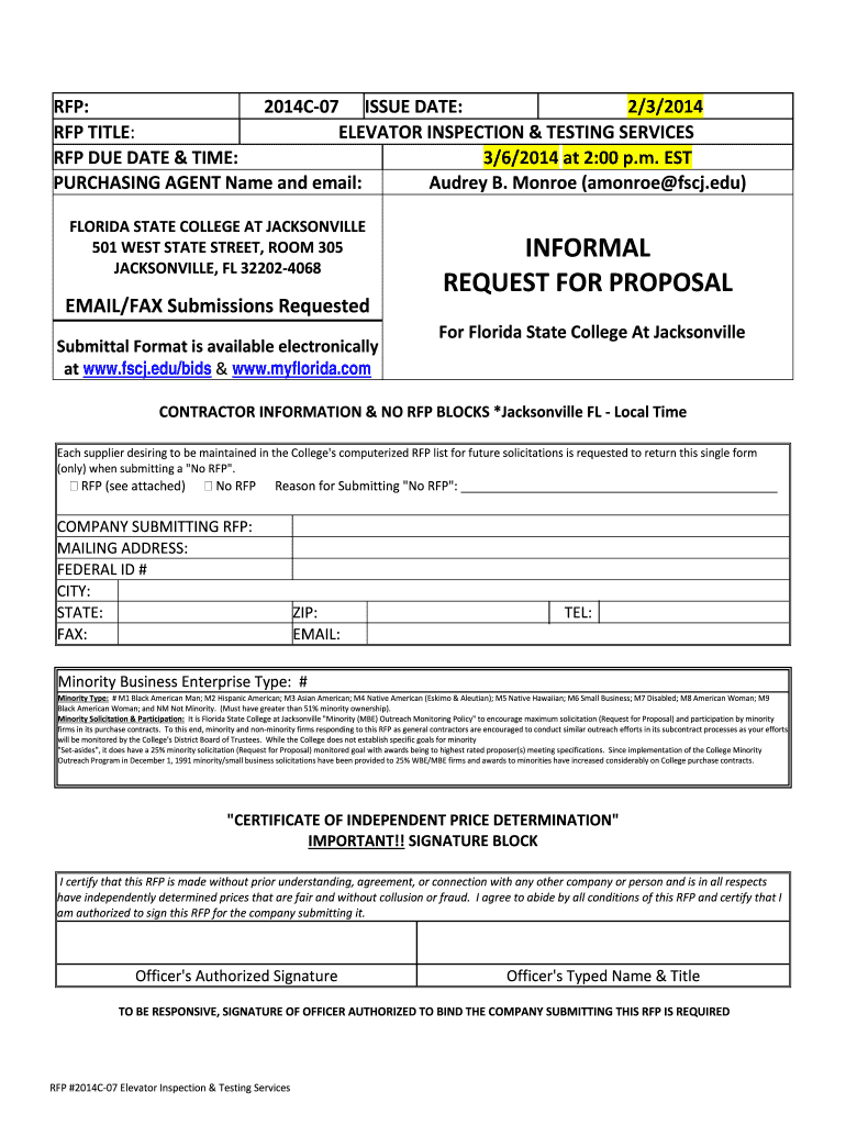 Fillable Online INFORMAL REQUEST FOR PROPOSAL Fax Email Print pdfFiller