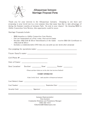 Albuquerque Isotopes Marriage Proposal Form