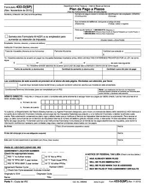 Form 433-D(SP) (Rev. 11-2013). Installment Agreement (Spanish Version)