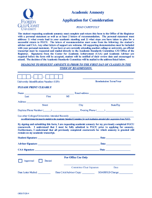 Example of ward report - Academic Amnesty Application for Consideration - fgcu