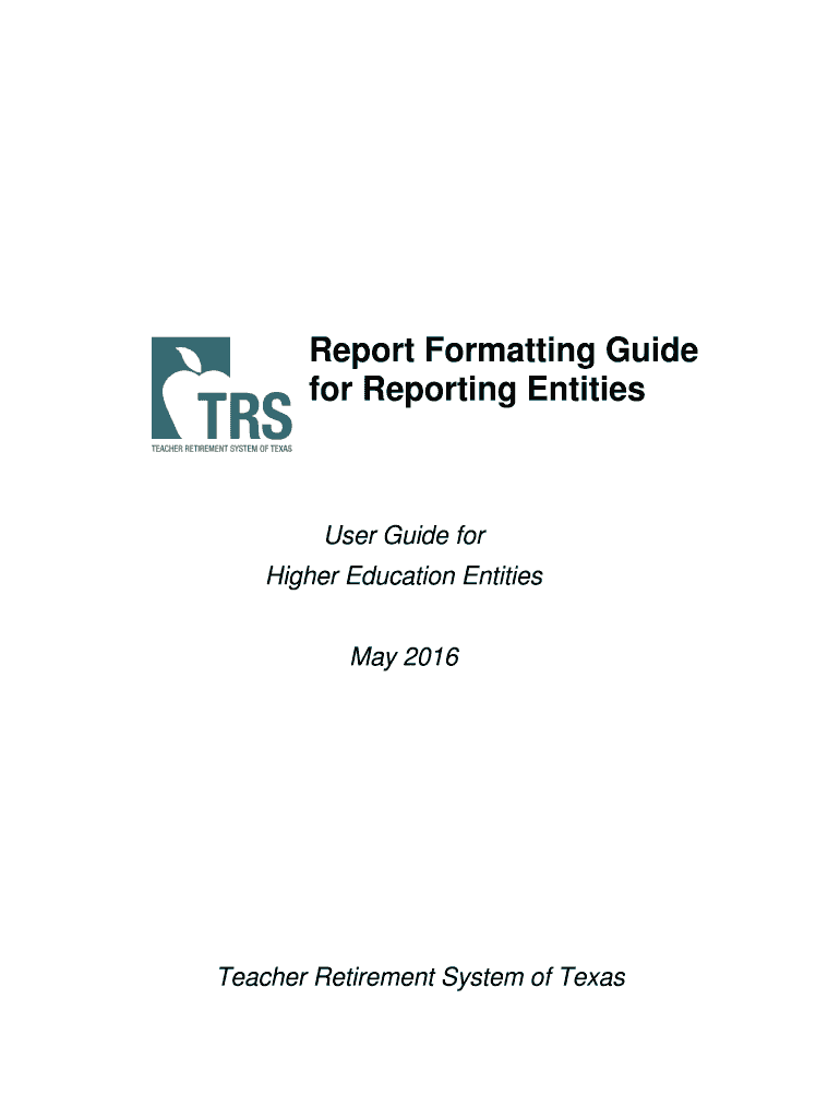 Fillable Online trs state tx Report Formatting Guide for Reporting Entities. Report Formatting