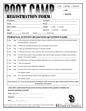 Fillable Online usd Boot Camp Registration Form - University of South