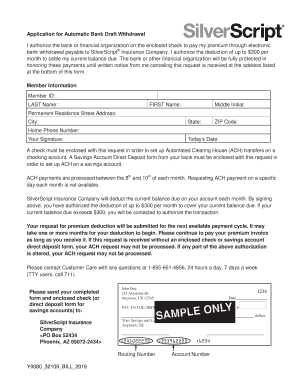 Application for Automatic Bank Draft Withdrawal - Medicare Part D ...