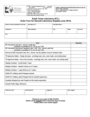 Order Form for General Laboratory Supplies - Texas Department of ... - dshs texas