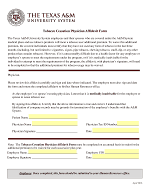 Tobacco Cessation Physician Affidavit Form - The Texas A&M ...