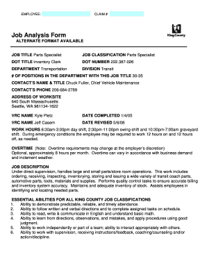 Change control form example - EMPLOYEE: CLAIM - King County