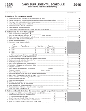 Idaho Supplemental Schedule 2016