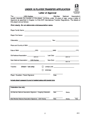 USA HOCKEY WRITTEN TRANSFER Non-U