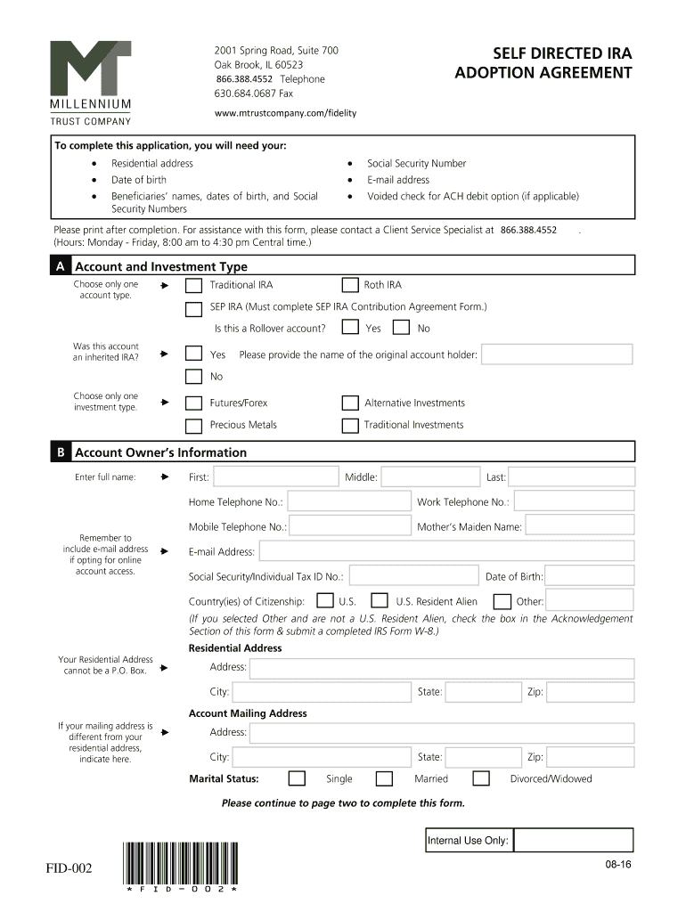Fillable Online FID002* FID002 Millennium Trust Company Fax Email
