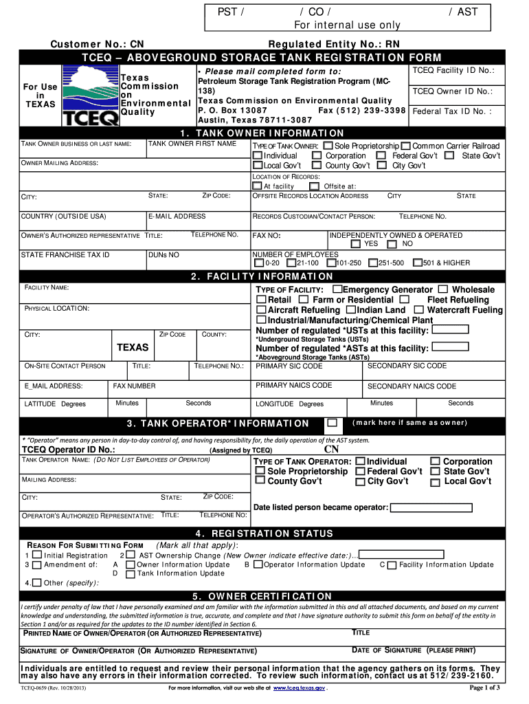 Fillable Online tceq Aboveground Storage Tank Registration Form TCEQ