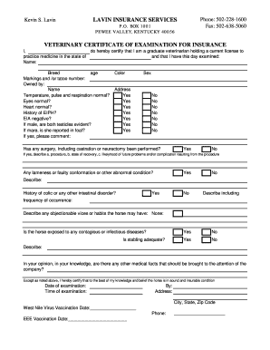 Veterinary Examination Form - Lavin Insurance Services