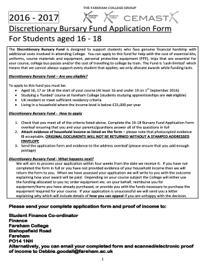 Adjournment letter format - Discretionary Bursary Fund Application Form For ... - Fareham College - fareham ac