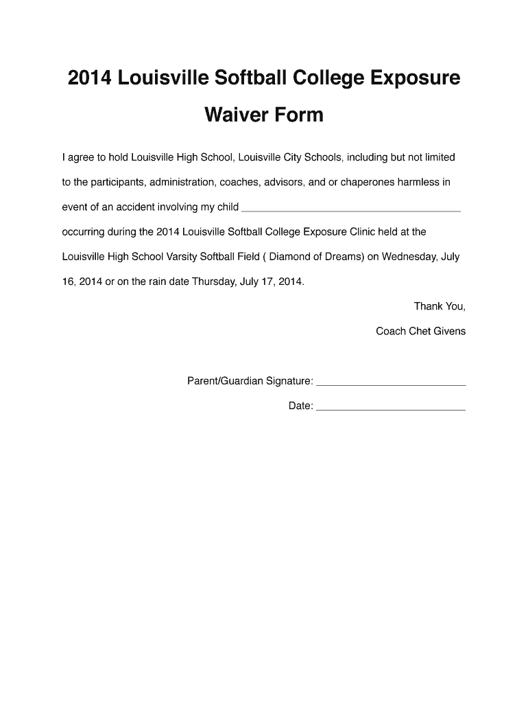 Fillable Online louisvilleleopards Softball Exposure Waiver Form