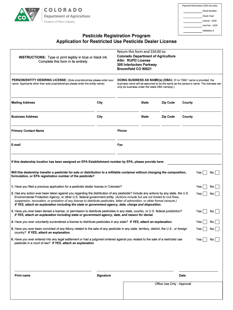Fillable Online colorado Instructions for Restricted Use Pesticide