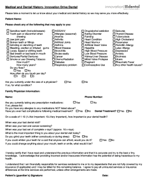 Medical and Dental History Form