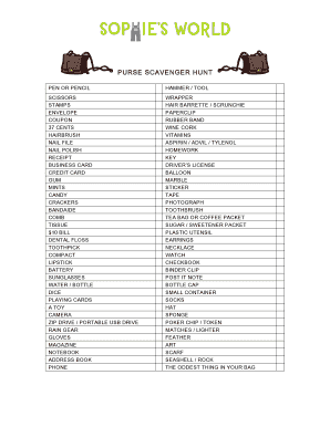 Fillable Online PURSE SCAVENGER HUNT copy - Sophie World Fax Email ...