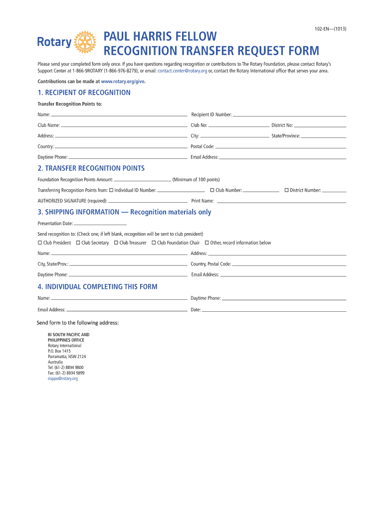Paul Harris Fellow application form - District 9930 Preview on Page 1