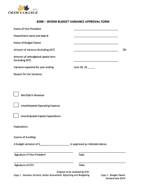 B200 3FORM BUDGET VARIANCE APPROVAL FORM