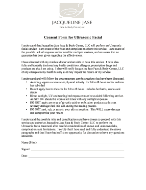 Consent Form for Ultrasonic Facial - Jacqueline Jase Face & Body ...