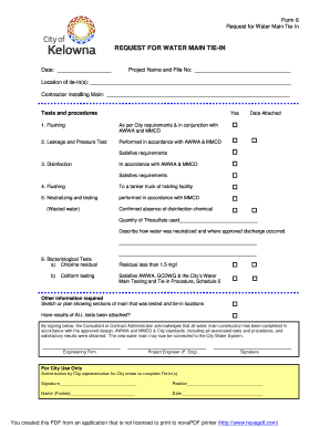 Request for water main tie-in - City of Kelowna