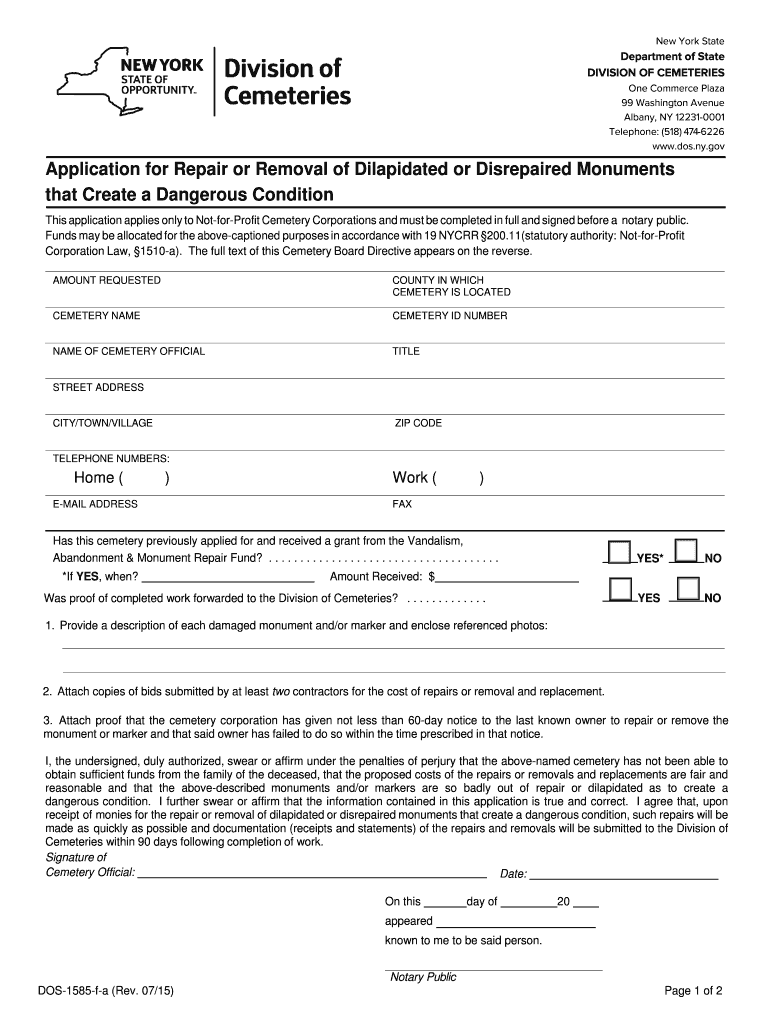 Fillable Online dos ny Application for Repair or Removal of Dilapidated ...