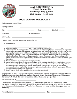FOOD VENDOR AGREEMENT 2016 GORGE DAYS in North ...