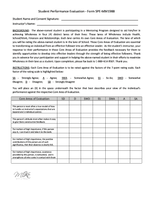 Student Performance Evaluation - Form SPE-MM1988 Student ... - milkeministries