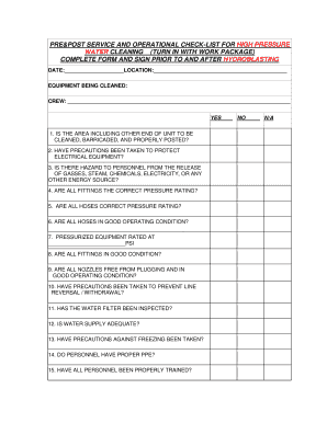 Fillable Online PRE&amp;POST SERVICE AND OPERATIONAL CHECK-LIST FOR Fax ...