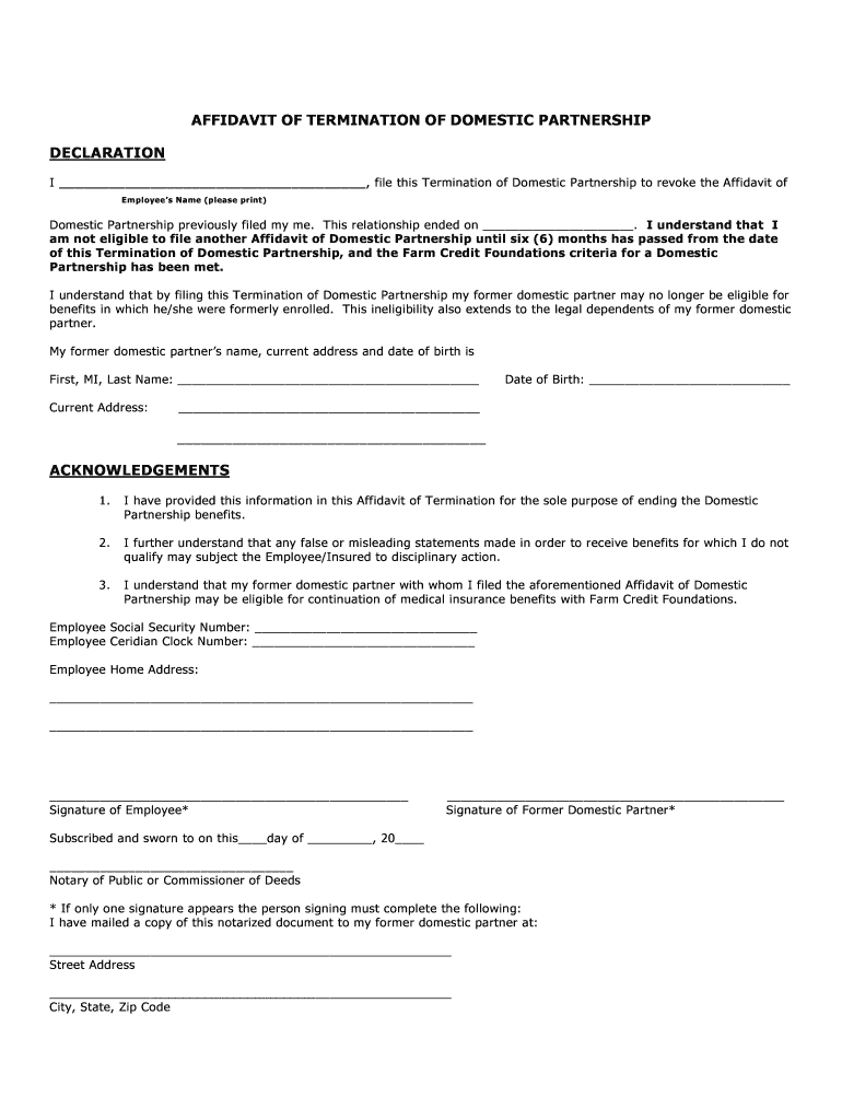 Fillable Online Affidavit Of Termination Of Domestic Partnership fillable-online-affidavit-of-termination-of-domestic-partnership