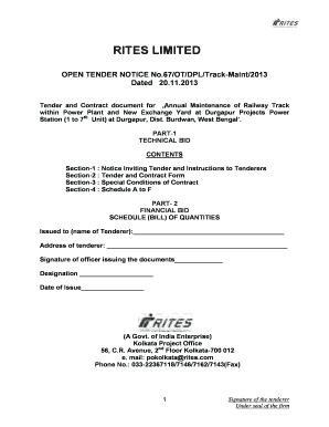 Tender and Contract document for Annual Maintenance of Railway Track